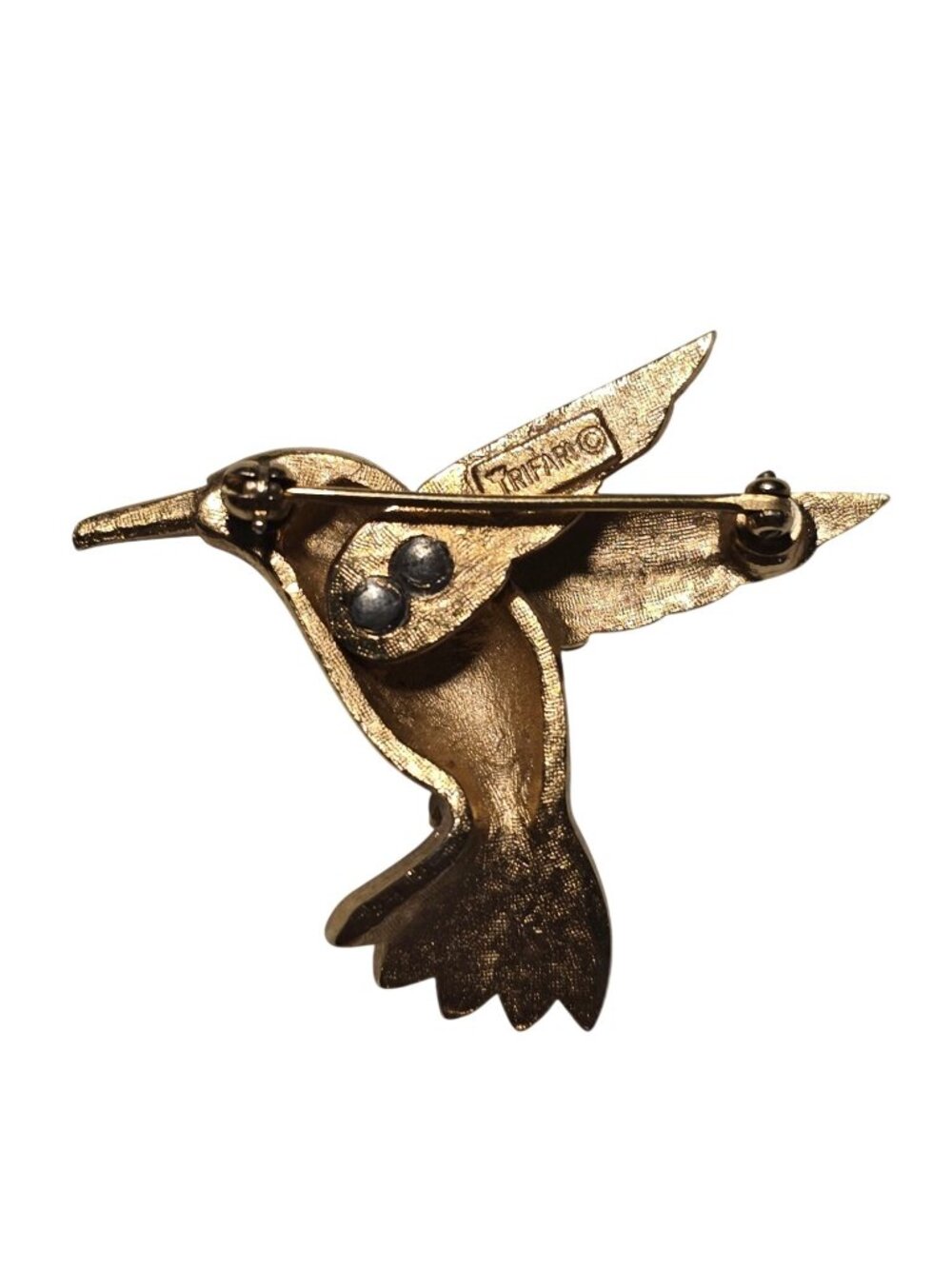 Vintage 80s Trifari Blue White Enamel Hummingbird Red Eye Cabochan Bird Brooch - Picture 3 of 4